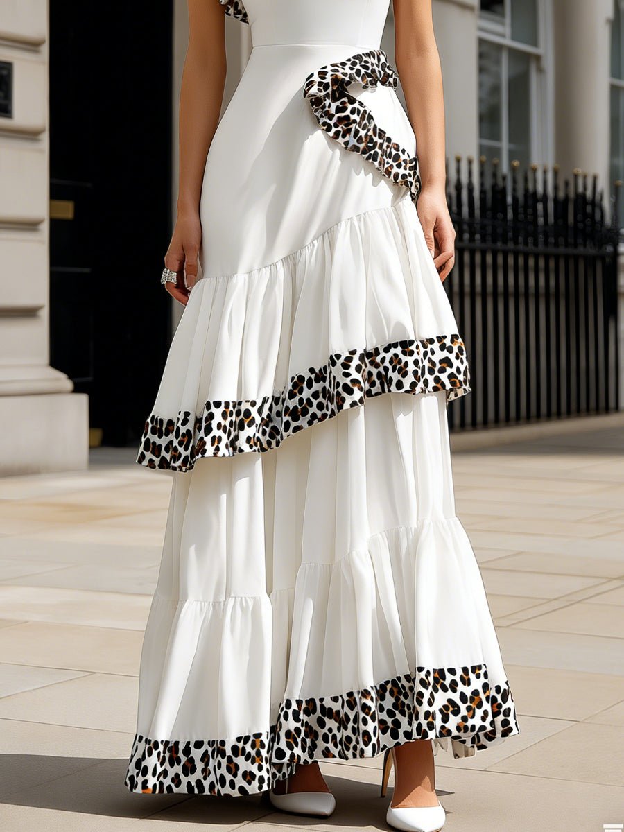 Asymmetric Ruffle Trim One - Shoulder Tiered Maxi Dress - Aura Her's LLC