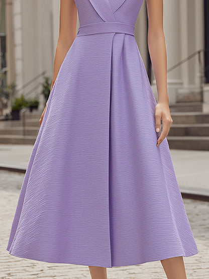 Kaelyn Lavender Halter V Neck Belted A Line Midi Dress
